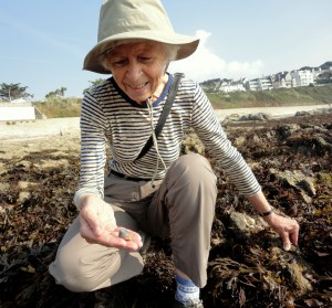 Mum exploring Cornish rock pools.