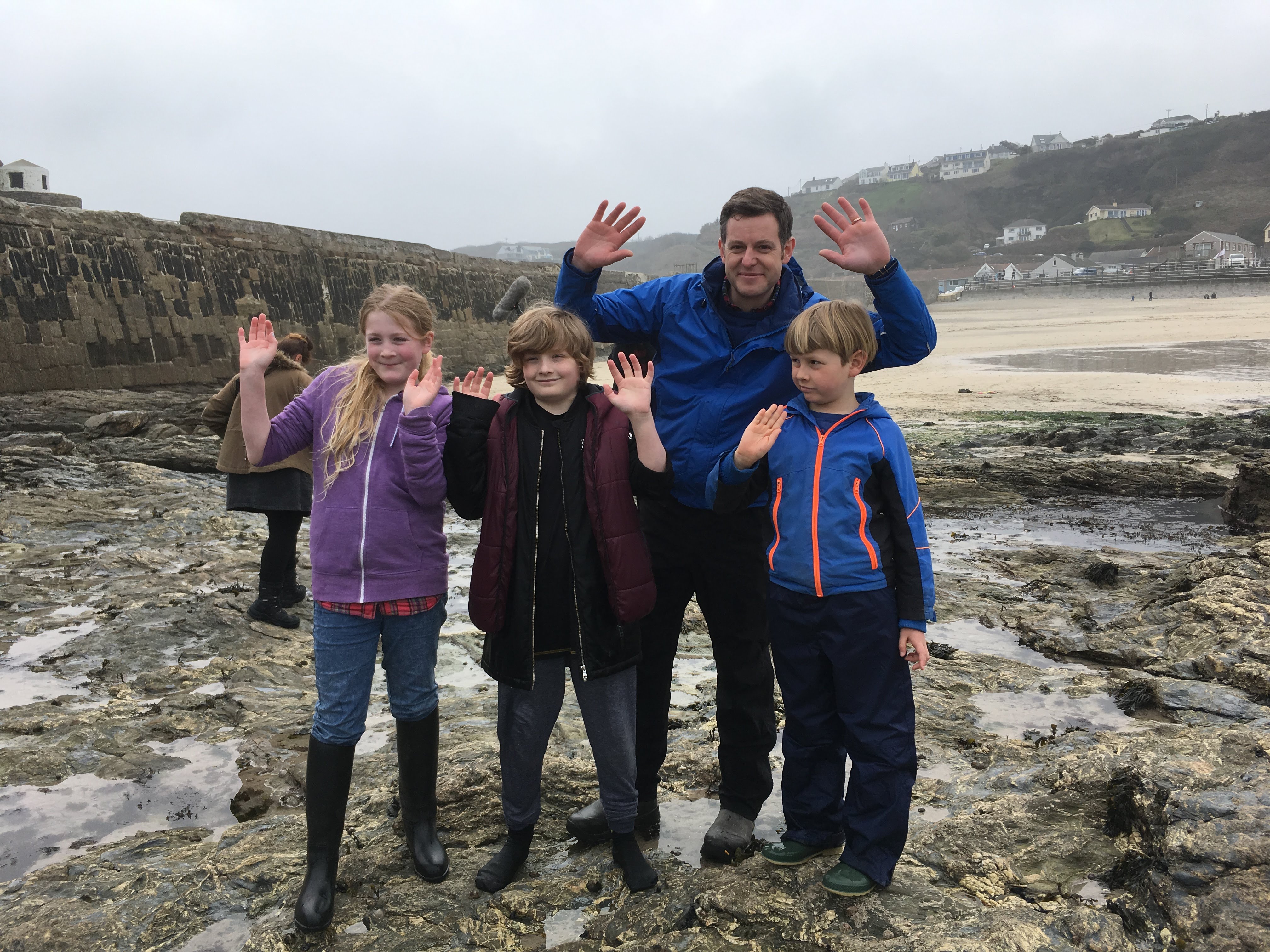 Matt Baker and the kids at Portreath