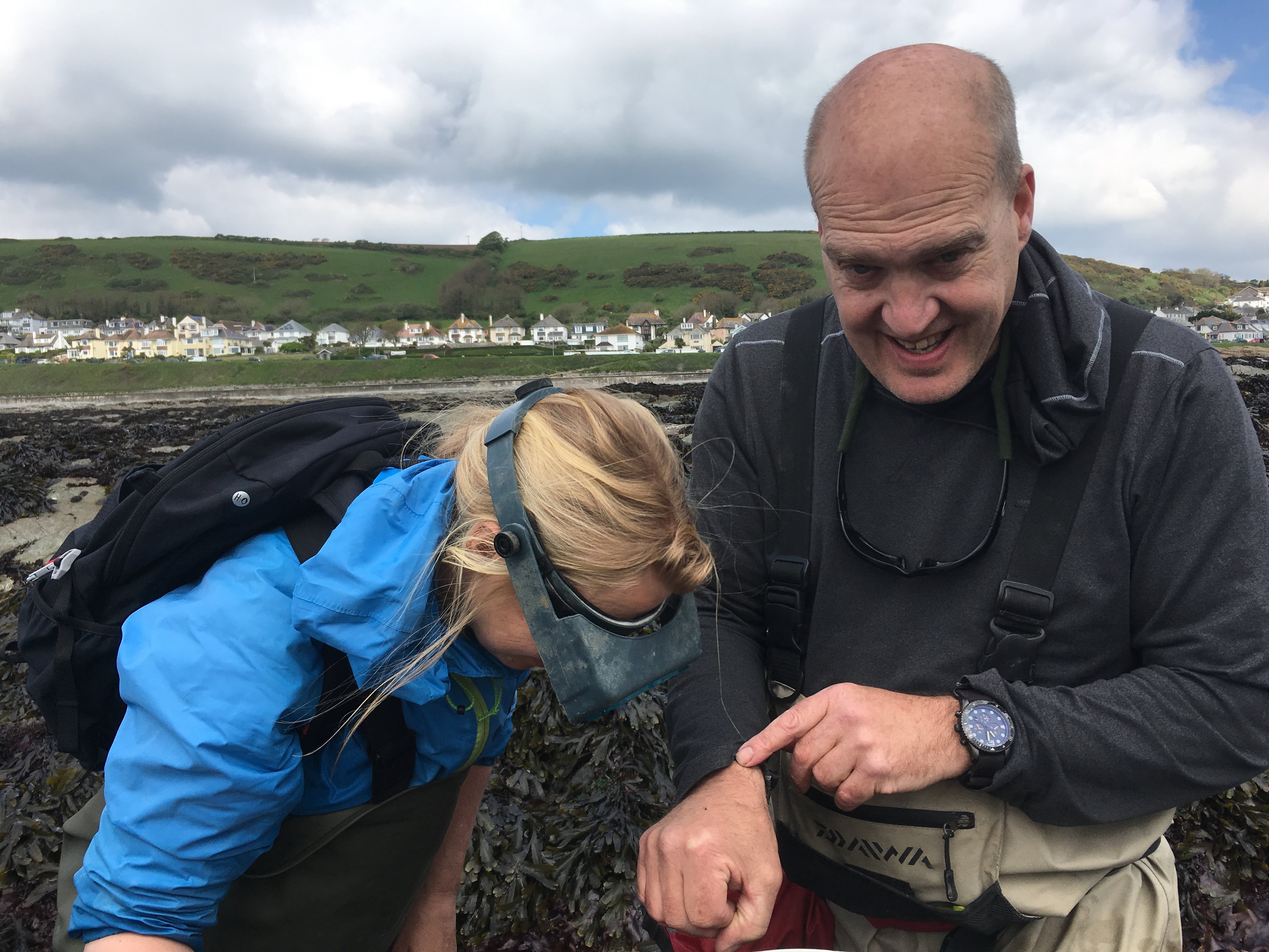 Me and Steve looking cool in our waders. A magnifying headband is now on my wishlist.